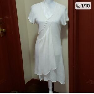 Chic Cream Knitted High/low V-Neckline Midi Wrap Shortsleeve Dress